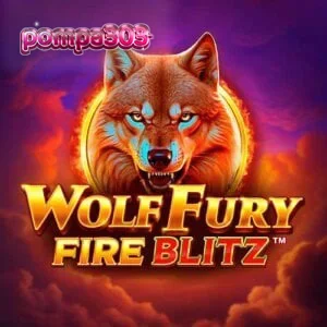 Tampilan visual slot Wolf Fury Fire Blitz dengan latar belakang senja dan simbol serigala