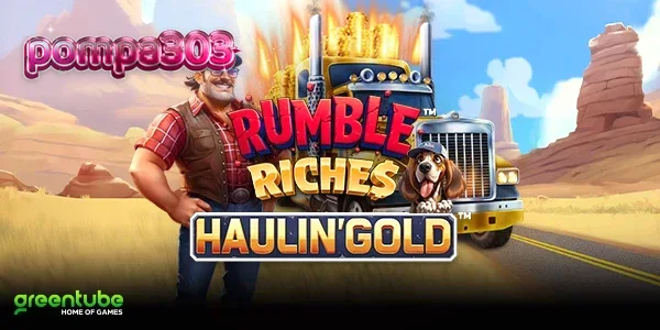 Tampilan visual truk dan jalan raya dalam slot Rumble Riches Haulin Gold